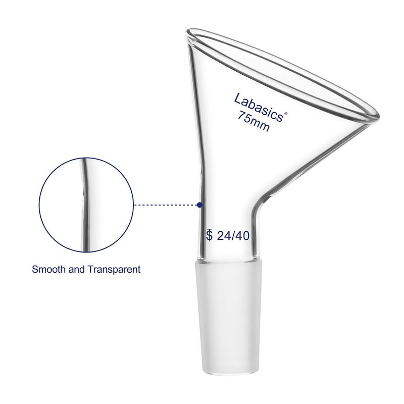 Labasics Glass Oblique Powder Funnel, Short Stem, Top Diameter with 24/40 Inner Joint, Chemical Resistant Filter Funnel for Laboratory Use, 2.95 inch - Image 2